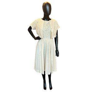 Vintage 50s Cream Cotton Day Dress / Lace Jacket